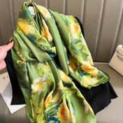 Resim wejet 179.83x87.63 cm Kadınlar için Hafif Saten Eşarp Şal - Çiçekli & Geometrik Desen Güneş Koruyucu Rüzgar Geçirmez Baş Sarık, %100 Polyester Zarif Günlük Seyahat Plaj Aksesuarı 
