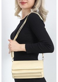 Resim Lovelystore Kroko Desenli 3 Gözlü Günlük Kadın Mini El & Omuz Çantası 24x12 Krem 