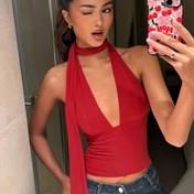 Resim Seksi Pembe V Yaka Sırtı Açık Kolsuz Crop Bodysuit Kadınlar İçin, Yaz Modası İçin Mükemmel, Şık Kıyafet, Zarif Tasarım, Şık Stil 