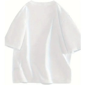 Resim Kadın Gülücük Baskılı Tişort Kısa Kol Bisiklet Yaka Ovarsize T-shirt - Beyaz Beyaz 