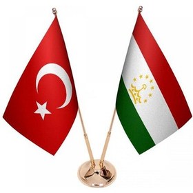 Resim Masa Üstü Tacikistan Bayrağı Türk Bayrağı İkili Pirinç Direk Masa 