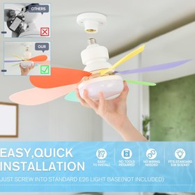 Resim Uzaktan Kumandalı ve Gece Lambalı Akıllı LED Dimmerli Tavan Vantilatörü, 20.5/16.5 İnç Çiçek Tasarımı, E26/E27 Bağlantı, 3 Renk 3 Hız Ayarı - Yatak Odası, Mutfak, Çocuk Odası İçin Modern Aydınlatmalı Soğutucu Tavan Fanı, Beyaz ve Çok Renkli 