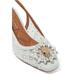Resim Kurt Geiger Chelsea 60 Block Slingback Deri Lüks, Dolgu Topuklu Kadın Ayakkabı Yeşil 