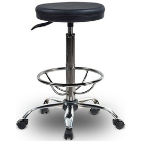 Resim Ofiscombin Ofis Büro Eczane Laboratuvar Döner Tekerli Amortisörlü Çemberli Tabure Siyah Kumaş 00047499700 