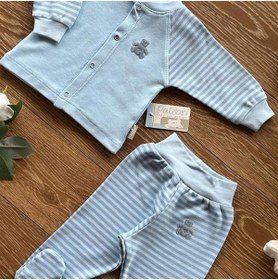 Resim PATSAN Organik Pamuk Penye Bebek Basic Çıtçıtlı Alt Üst Patikli Pijama Takım Çizgili 