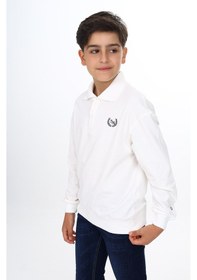 Resim Toontoy Kids Toontoy Erkek Çocuk Relax Fit Polo Yaka Çıtçıtlı Hafif Düşük Omuz Baskılı Sweatshirt - 2 İplik Ekru 