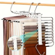 Resim Yerden Tasarruflu 9 Katlı Metal Pantolon Askısı, Kaymaz Kaplama ile, 5 saç tokası Dahil, Paslanmaz Çelik Tasarım, 80% Kargaşa Azaltabilir, İdeal Dar Kot ve Kot Kumaşlar için, 11 Festival için Mükemmel Hediye 