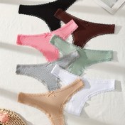 Resim 7 Parça Karışık Renkli Kabartmalı Tanga, Dantel Detaylı, Fiyonklu Bel, Düşük Bel Seksi, Yumuşak ve Hafif Bej Kumaşa Uygun, Rahat ve Nefes Alabilen Bayan İç Çamaşırı ve Külot 
