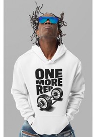 Resim Sevbano One More Rep Bodybuilding Fitness Gym Baskılı Unisex Oversize Hoo beyaz 