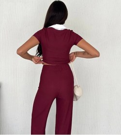Resim Ottoman Kumaş Beyaz Gömlek Yaka Takım S4142 Bordo 