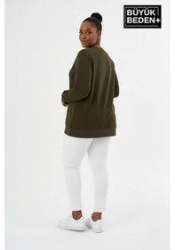 Resim Süperlife Kadın Büyük Beden California 1974 Baskılı Bisilet Yaka İnce Sweatshirt Spr26bswk956-2 Haki 