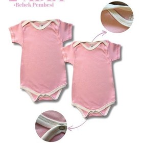 Resim Betül Bebek Kısa Kollu 2'li Organik Pamuk Çıtçıtlı Bebek Body&zıbın 2adet Pembe 