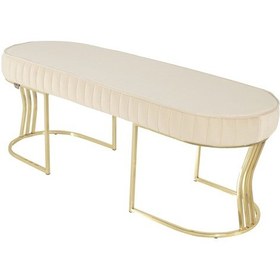 Resim Viego Gold Striped- Krem Kapitoneli Chester Model Puf & Bench & Koltuk & Uzun Makyaj Puff & Yatak Ucu &önü 