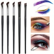 Resim GFYICAI 5 adet Hassas Göz Makyaj Fırçası Seti, Makas Eyeliner Fırçası, Eğimli Eyeliner Fırçası ve Kaş Fırçası dahil, Kolay Güzellik Göz Makyajı için Uygun Seyahat Fırçaları, Göz Makyajı ve Tatil Hediyeleri için Uygun 
