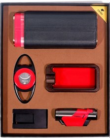 Resim Cohiba Çakmak Kesici Küllük Kılıf Sehpa Beşli Kırmızı - Siyah Puro Seti - Tr9095 