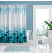 Resim Duş Perdesi Küf Tutmaz Polyester Kumaş Banyo Perdesi Tek Kanat Banyo Dekorasyon Perdesi 180x200 cm Mavi 