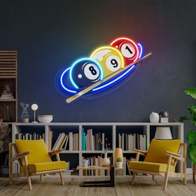 Resim Bilardo Topları Baskılı - Neon Tabela - 85cm | 33in / MultiColor 