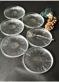 Resim 6 Parça Desenli Cam Mini Tatlı/kek/pasta Tabağı Seti 16cm 