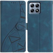 Resim Xiaomi 14t Pro Üçgenler İçin Kabartmalı Deri Telefon Kılıfı Mavi 