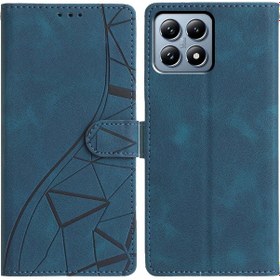 Resim Xiaomi 14t Pro Üçgenler İçin Kabartmalı Deri Telefon Kılıfı Mavi 