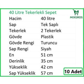 Resim Tekerlekli Plastik Market Alışveriş El Sepeti 40 Litre Turuncu 10 Adet 