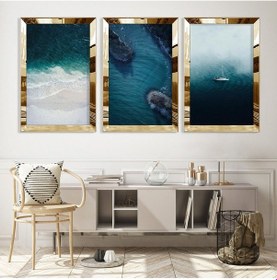 Resim Mavi Renk Gold Pleksili Mdf Tablo 