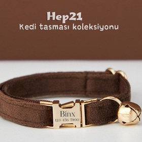 Resim Cat Collar Velvet Named Bell Cat Collar 755153 - Coffee Leash / S/M 