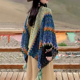 Resim Kadınlar için Büyük Boy Örgü Şal, Önden Açık Uzun Kışlık Atkı ile Sarılı Büyük Boy Hırka Pelerin 