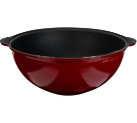 Resim Lava Döküm Yuvarlak Özbek Kazanı / Tencere. Döküm Demir Yekpare Kulplu Çap Ø 28cm. Bordo 