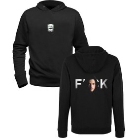 Resim Mr.robot Baskılı Siyah Ön Arka Baskılı Çocuk Sweatshirt 