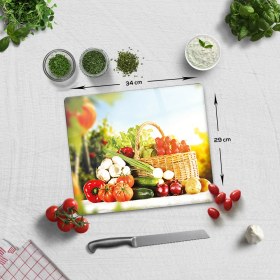 Resim Decorita Sebze Sepeti | Cam Kesme Tahtası - Cam Kesme Tablası | 29cm x 34cm 