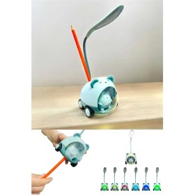 Resim Menuzer Sevimli Ayıcık Çocuk Masa Gece Lambası - Hazneli Kalem Traşlı Kalemlik Masa Lambası 