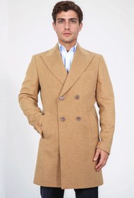 Resim kruvaze sivri yaka yün ve kaşmir karışımlı camel kaban - 56 / 552-K-13 CAMEL 
