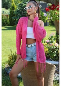 Resim Aqe Fashion Motif Detaylı Eteği Püsküllü Hırka Fuşya Fuşya 