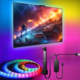 Resim TV Arka Aydınlatması için RGB+IC LED Işıklar, Kamera ile USB Güçlü Arka Aydınlatma Seti, 114.3-190.5 cm Televizyonlar için Renk Değiştiren Şerit Işıklar, Oyun ve Ev Sineması İçin Ortam Aydınlatması 