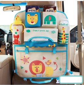 Resim Cbtx Aslan - Sevimli Karikatür Desen Araba Arka Koltuk Cep Organizatör Asılı Çanta Katlanabilir Depolama Toplayıcı 