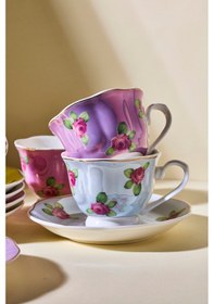 Resim Hane+ 12 Parça 6 Kişilik Renkli Vintage Çiçekli Kahve Fincanı Takımı Cokrenklı Çok Renkli 