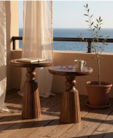 Resim ASELYA HOME Doğal Ahşap 2’li Set Mantar Yan Sehpa Modern Fiskos Zigon Çiçeklik 