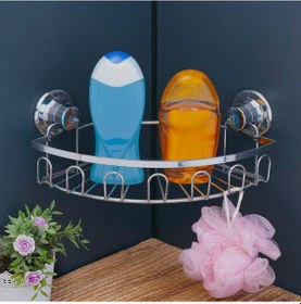 Resim Vakumlu Banyo Duvar Rafı Şampuanlık Köşe Rafı Krom 
