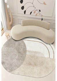 Resim Decomia Home Dijital Kaymaz Yıkanabilir Vizon Krem Bej Oval Salon Halısı Mutfak Halısı Koridor Halısı Yolluk DC-7088-1 Beyaz 