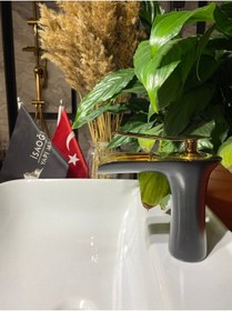 Resim İsaoğlu Yapı Gold Siyah Lavabo Bataryası Şelale Musluk Doğal Naturel Akışlı Banyo Musluğu Gold 