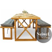 Resim Neiwel Move Doğal Ahşap Banklı Mutfak Ve Yemek Masası Takımı-80-260 Takım Açık Ceviz 