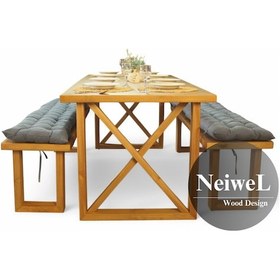 Resim Neiwel Move Doğal Ahşap Banklı Mutfak Ve Yemek Masası Takımı-80-260 Takım Açık Ceviz 