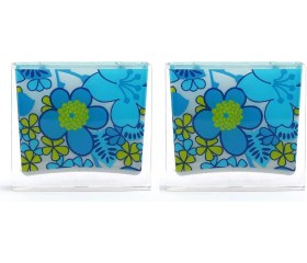 Resim 2 Adet Diş Fırçalık Mavi Çiçekli Akrilik 10x10x3cm Banyo Seti Çok Renkli 