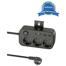 Resim Akım Korumalı Priz 2 Usb + 2 Type-c Girişli 2 Metre Kablosu Anahtarlı Ve Duvara Monte Edilebilir 