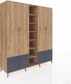 Resim Kronos Dolap 12 Raflı 4 Çekmeceli 2 Askılı 220x59x243 Çam-çam/antrasit Çok Renkli 
