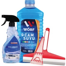 Resim WÖRF 4'lü Kışlık Oto Bakım Seti (2,5 LT. 30°C CAM SUYU & BUZ ÇÖZÜCÜ & BUZ KAZIYICI & ÇEKÇEK) 