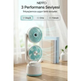 Resim Neffo Çift Püskürtmeli Nemlendirici ve Güçlü Masaüstü Fan | Sessiz Çalışma, Serinletici ve Nemlendirici Mini Klima Fanı 