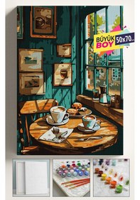 Resim Sayılarla Boyama Seti Numaralı Tuval Fırça Boya Dahil Kasnaklı Set 50x70 Cm - Kahveci 