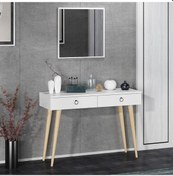 Resim Dekorosso Arden Ahşap Ayaklı Kare Aynalı Modern Dekoratif Dresuar (497931991) Beyaz 